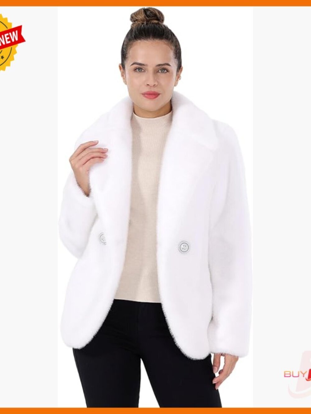 Faux Fur Coat Long Sleeve Slim Fit Formal Wedding Winter Jacket with Pockets